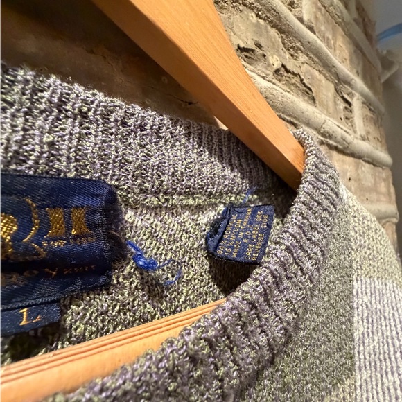 Men's Gray and Lilac Checkered Sweater - Picture 4 of 5